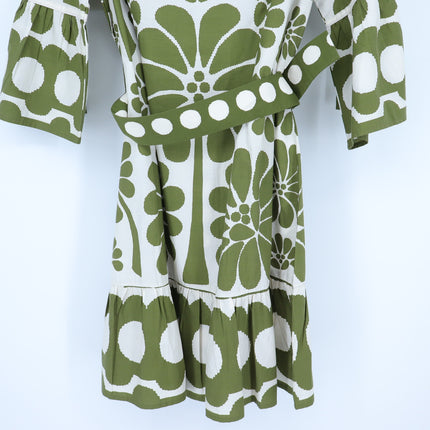 Farm Rio Palermo Belted Mini Dress Green NWT Printed Half Sleeve Women's L