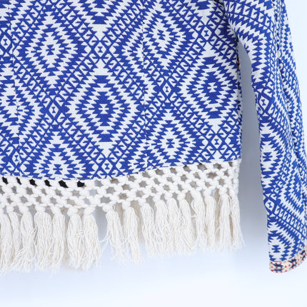 Tularosa Santa Fe Fringe Jacket Blue Ikat Print Open Long Sleeve Women's XS
