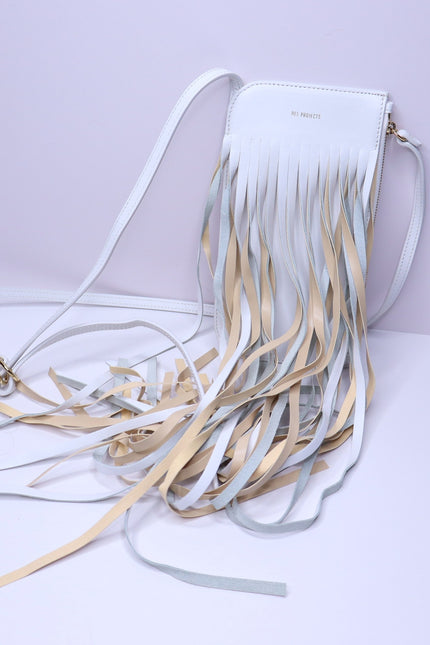 REE PROJECTS Do Fringe Leather Neck Pouch White Leather Crossbody Sling Bag