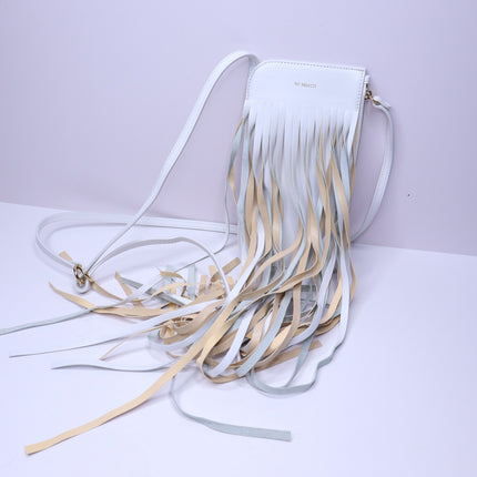 REE PROJECTS Do Fringe Leather Neck Pouch White Leather Crossbody Sling Bag
