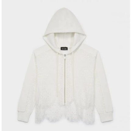 THE KOOPLES Ecru Lace Sweatshirt Zip Up Sport Hoodie Women's 1/US 4