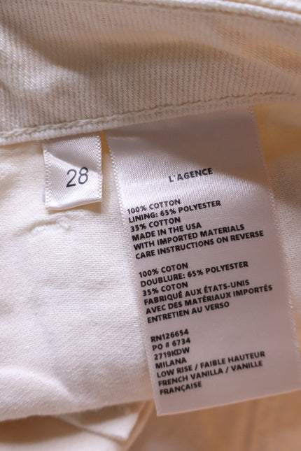 L'AGENCE NEW Milana Low Rise Stovepipe Straight Jeans French Vanilla Women's 28
