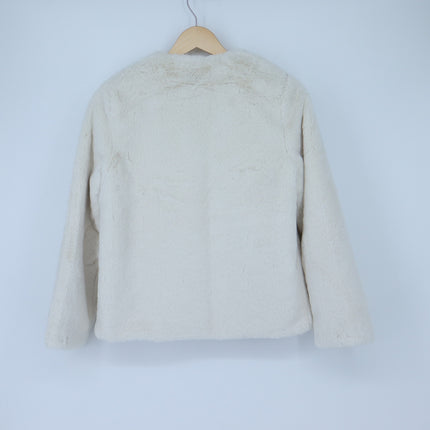 Express Faux Fur Jacket Ivory NWT Long Sleeve Collarless Women's XS
