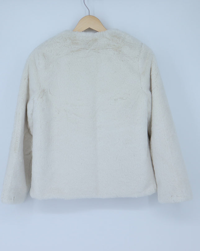 Express Faux Fur Jacket Ivory NWT Long Sleeve Collarless Women's XS