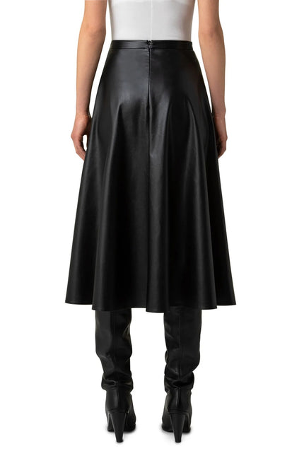 AKRIS PUNTO Faux Leather Circle Skirt Black High Waisted Midi Women's 16