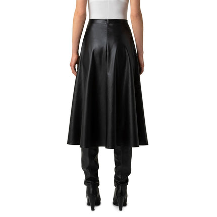 AKRIS PUNTO Faux Leather Circle Skirt Black High Waisted Midi Women's 16