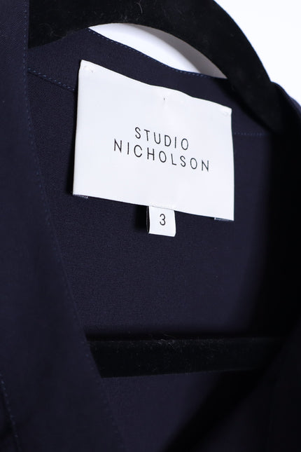 STUDIO NICHOLSON Volume Sleeve Shirt Navy Blue Popover Blouse Women's 3/US 10