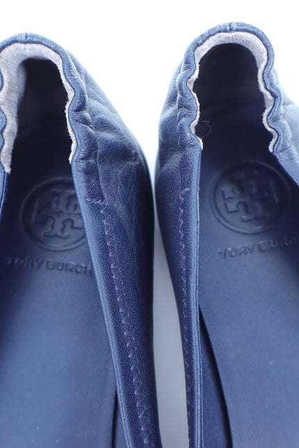 TORY BURCH Reva Flats Navy Blue Leather Slip On Travel Ballet Shoe Women's 6.5