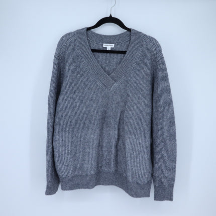 Nordstrom V-Neck Ribbed Pullover Sweater Gray Long Sleeve Women's L