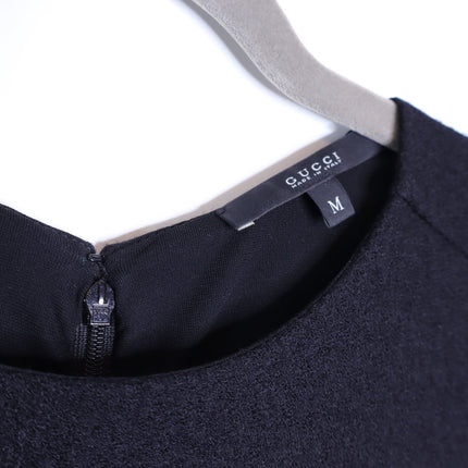 GUCCI Wool Surplice GG Belted Sheath Dress Black Short Sleeve Women's M