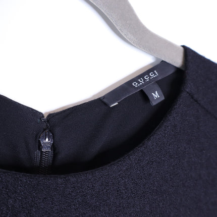 GUCCI Wool Surplice GG Belted Sheath Dress Black Short Sleeve Women's M