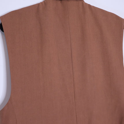 VANESSA BRUNO Christen Longline Sleeveless Jacket Camel Belted Women's 40/US 8