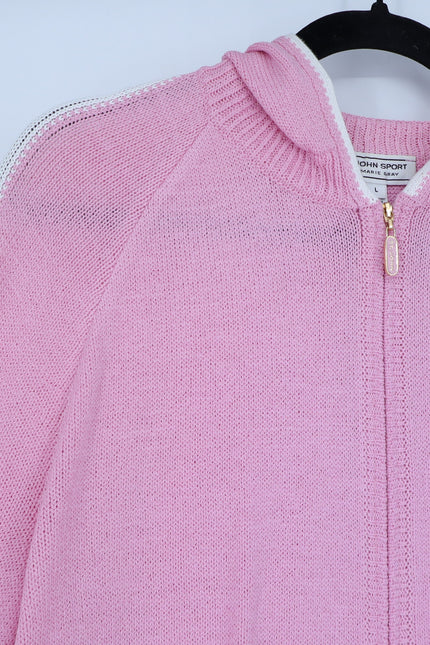 ST. JOHN SPORT Hooded Zip Up Sweater Santana Knit Track Suit Pink Women's L