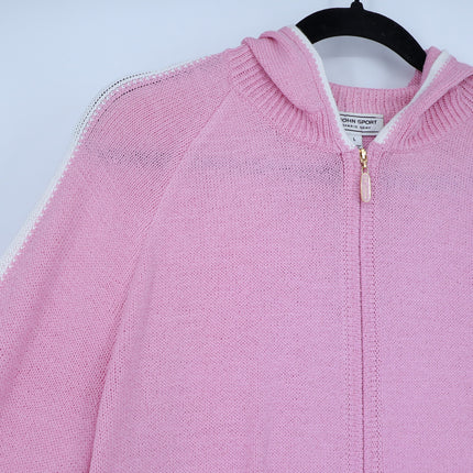 ST. JOHN SPORT Hooded Zip Up Sweater Santana Knit Track Suit Pink Women's L