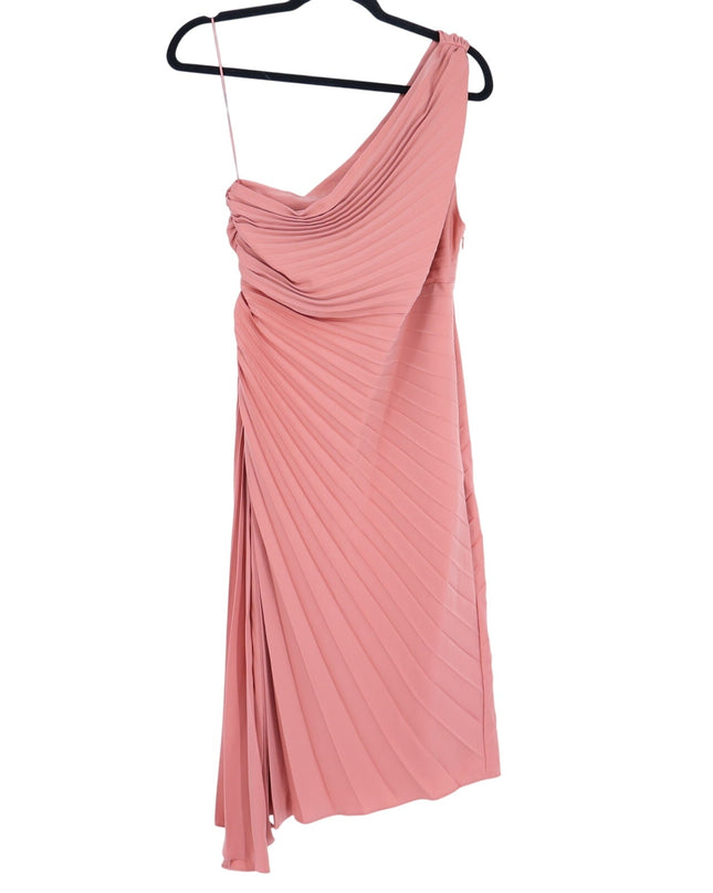 BANANA REPUBLIC One Shoulder Pleated Midi Dress Pink Amaretti NWT Women's 8