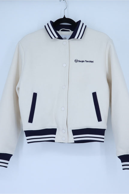 SERGIO TACCHINI Marisa Varsity Jacket Gardenia White Navy Wool Blend Women's S