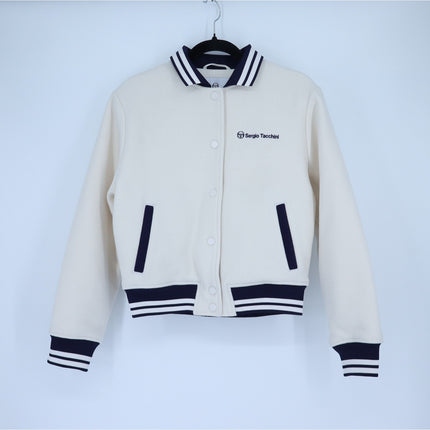 SERGIO TACCHINI Marisa Varsity Jacket Gardenia White Navy Wool Blend Women's S