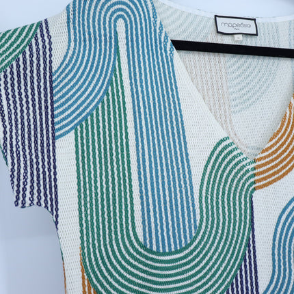 MAPOESIE Franca Sonora Dress Ivory Multi Abstract Knee Length V Neck Women's M
