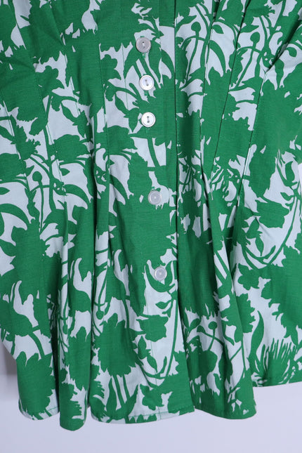 EXQUISE Madilynn Short Sleeve Pleated Blouse Green Button Front Women's XS
