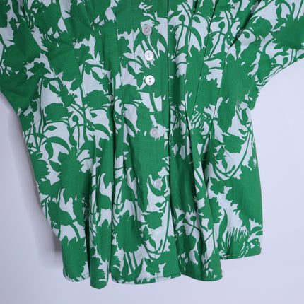 EXQUISE Madilynn Short Sleeve Pleated Blouse Green Button Front Women's XS