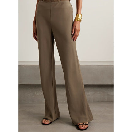 STAUD Stroll Crepe Flared Pants Truffle Brown Wide Leg Pull On Women's S