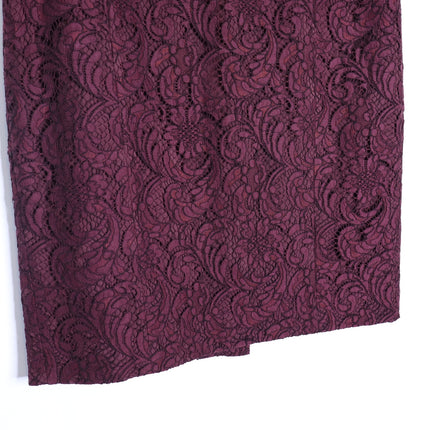 BURBERRY Lace Overlay Pencil Skirt Burgundy Knee Length Lined Women's 10
