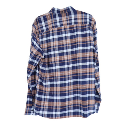 NORDSTROM Trim Fit Shirt Navy and Orange Plaid Button Down Long Sleeve Men's L