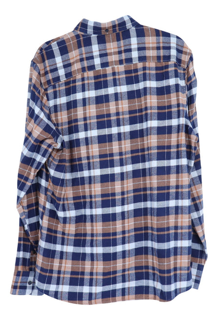 NORDSTROM Trim Fit Shirt Navy and Orange Plaid Button Down Long Sleeve Men's L