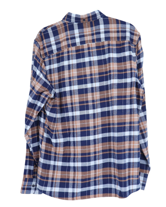 NORDSTROM Trim Fit Shirt Navy and Orange Plaid Button Down Long Sleeve Men's L