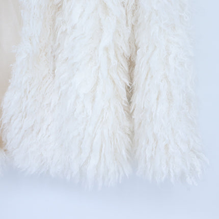 Anthropologie Shaggy Faux Fur Jacket White Open Knit Long Sleeve Women's XS
