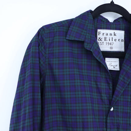 Frank & Eileen Barry Cotton Shirt Navy Green Plaid Button Up Blouse Women's XS