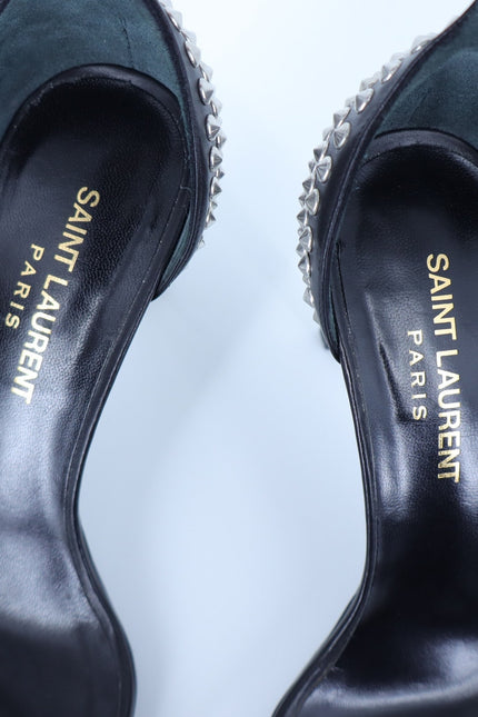 SAINT LAURENT Jane Studded Sandal Black Leather Heels Women's 35.5/US 5.5