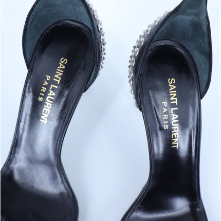 SAINT LAURENT Jane Studded Sandal Black Leather Heels Women's 35.5/US 5.5