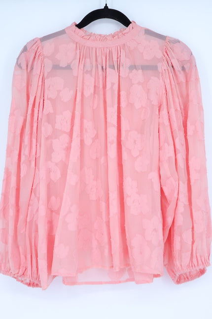 ULLA JOHNSON Sandrine Blouse Pink Floral Jacquard Long Sleeve Women's 10
