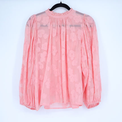 ULLA JOHNSON Sandrine Blouse Pink Floral Jacquard Long Sleeve Women's 10