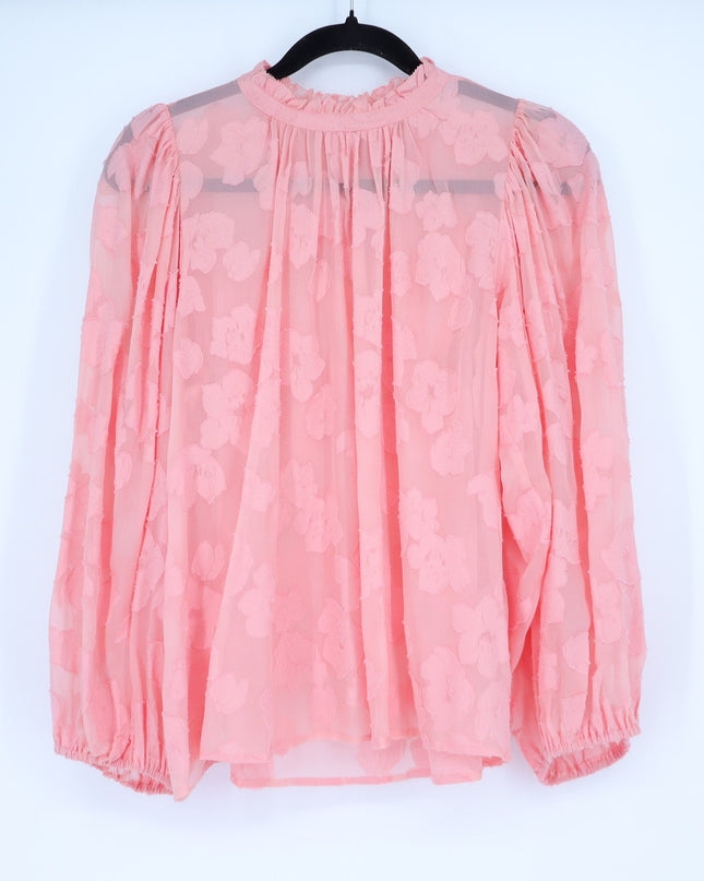 ULLA JOHNSON Sandrine Blouse Pink Floral Jacquard Long Sleeve Women's 10