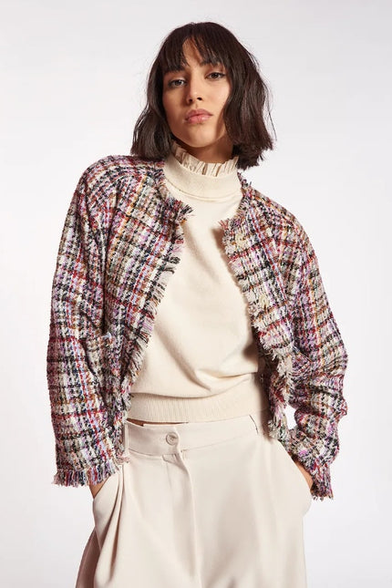 ESSENTIEL ANTWERP Colorful Tweed Cardigan Off-White Red Black Women's 32/US 2
