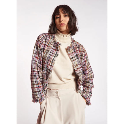 ESSENTIEL ANTWERP Colorful Tweed Cardigan Off-White Red Black Women's 32/US 2