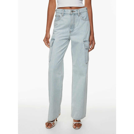 Denim Forum The Farrah Cargo Jeans Bleach Bleu NWT High Rise Women's 25