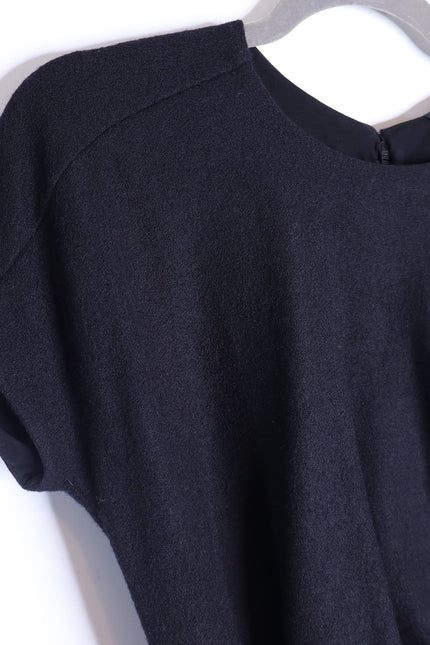 GUCCI Wool Surplice GG Belted Sheath Dress Black Short Sleeve Women's M