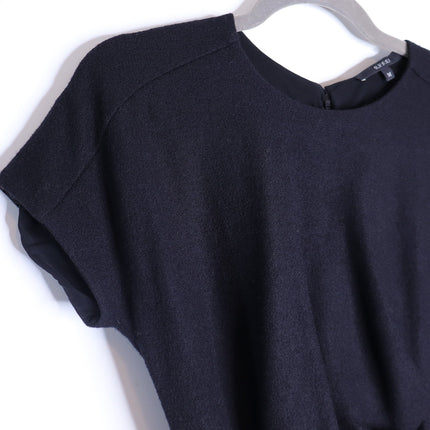 GUCCI Wool Surplice GG Belted Sheath Dress Black Short Sleeve Women's M