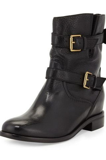 KATE SPADE Sabina Moto Ankle Boot Black Leather Double Buckle Women's 7