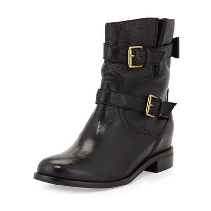 KATE SPADE Sabina Moto Ankle Boot Black Leather Double Buckle Women's 7
