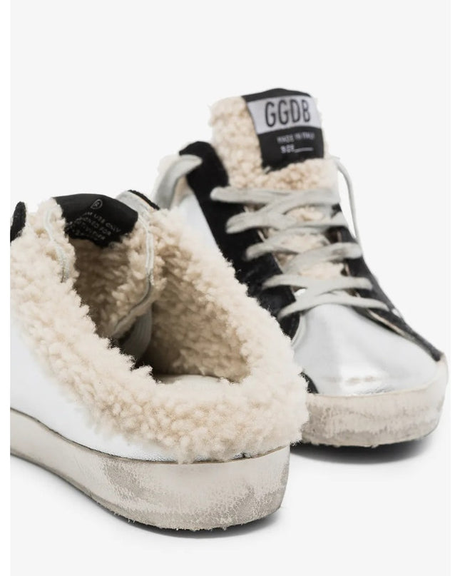 Golden Goose Super Star Sabot Sneakers Silver Shearling Slip On Women's 40/US 10