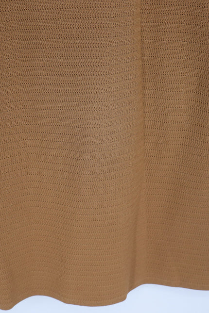 ST. JOHN Purl Knit Midi Sheath Dress Beige Sleeveless Gold Buttons Women's L