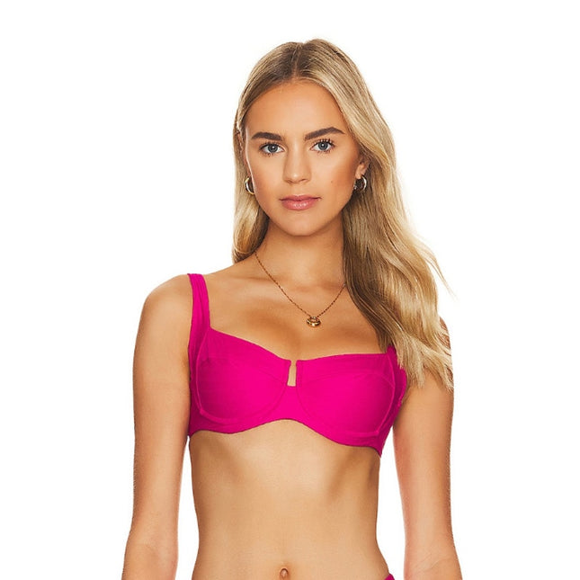L*Space Camellia Bikini Top Pink Bougainvillea NWT Tie Back Strap Women's S