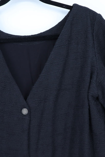BA&SH Auxane Dress Black NWT Tweed Long Sleeve Button Back Mini Women's 4/US XL