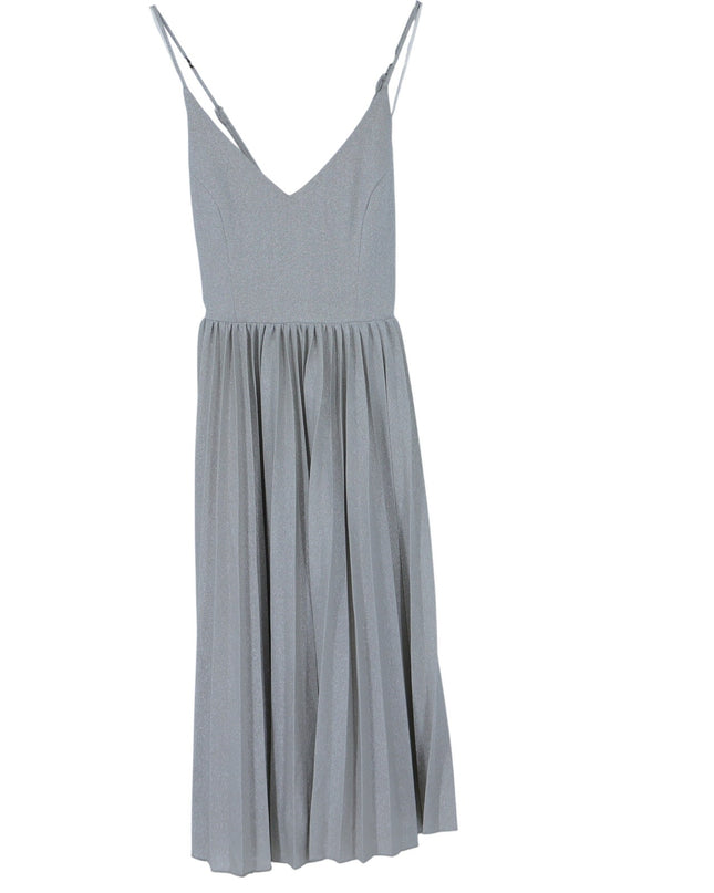 Elevenses Lunar Pleated Midi Dress Metallic Champagne Silver NWT Women's 0