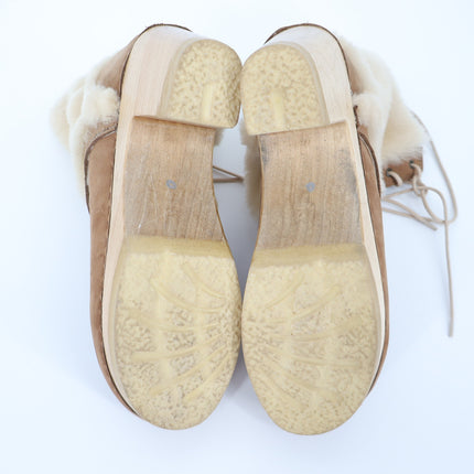 NO. 6 Clog Shearling Suede Ankle Boot Tan Heeled Lace Up Women's 42/US 11.5