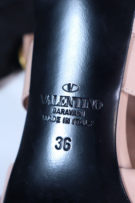 VALENTINO Roman Stud Leather Heeled Sandal Blush Pink Pointed Toe Women's 36